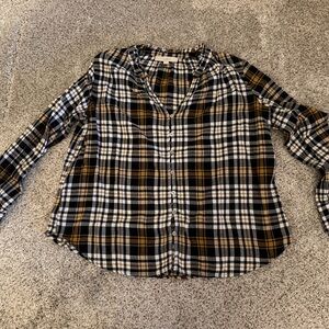 LOFT Checkered Shirt in Black, White, and Tan‎